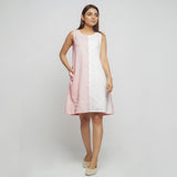 Front View of a Model wearing Peach Hand Block Printed Paneled Dress