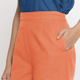 Front Detail of a Model wearing Peach Mid-Rise Cotton Flax Culottes