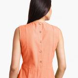 Front Detail of a Model wearing Peach Patch Pocket Round Neck Dress