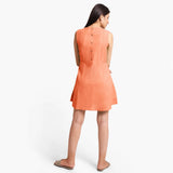 Back View of a Model wearing Peach Patch Pocket Round Neck Dress