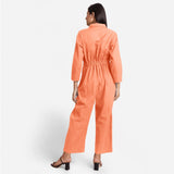 Back View of a Model wearing Peach Wide Legged Cotton Overall
