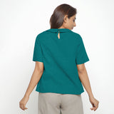 Back View of a Model wearing Pine Green 100% Linen A-Line Top