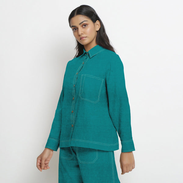 Pine Green 100% Linen Full Sleeve Button-Down Shirt