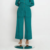 Front View of a Model wearing Pine Green Linen Patch Pocket Wide Legged Pant