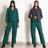 Front View of a Model wearing Pine Green Reversible Asymmetric Jacket