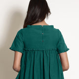 Back Detail of a Model wearing Pine Green Wine Gathered Frilled Top