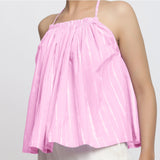 Front Detail of a Model wearing Pink Tie Dye Strappy Camisole Top