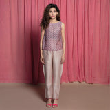 Front View of a Model wearing Pink Chanderi Straight Top and Pant Set