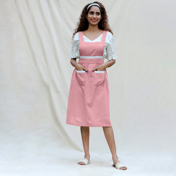 Pink Cotton Flax Comfort Fit Apron