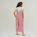 Pink Cotton Flax Midi Dungaree Jumpsuit