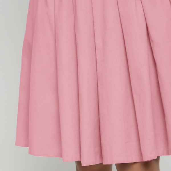 Close View of a Model wearing Pink Cotton Flax Pleated Skirt