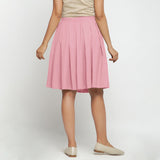 Back View of a Model wearing Pink Cotton Flax Pleated Skirt