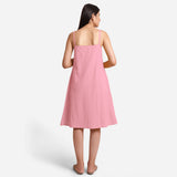 Back View of a Model wearing Pink Cotton Flax Strappy Slit Dress