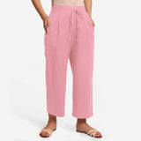 Front View of a Model wearing Pink Cotton Flax Wide Legged Pant