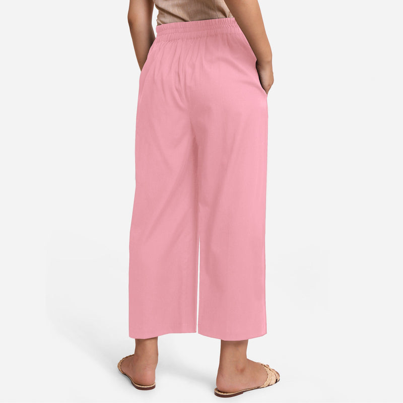 Back View of a Model wearing Pink Cotton Flax Wide Legged Pant