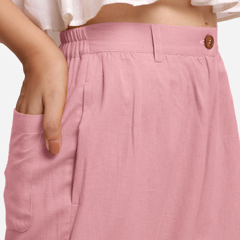 Right Detail of a Model wearing Pink Cotton Flax Wide Legged Straight Pant