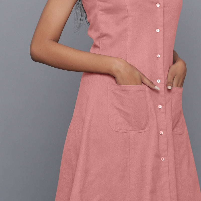 Front Detail of a Model wearing Pink Flannel Button-Down Dress