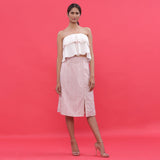 Front View of a Model wearing Pink Pink Hand Screen Printed A-Line Skirt