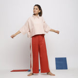 Front View of a Model wearing Pink Handspun Crop Top and Wide Legged Pant Set