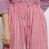 Front Detail of a Model wearing Pink Handspun Striped Paperbag Pant