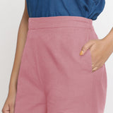 Front Detail of a Model wearing Pink Mid-Rise Cotton Flax Culottes