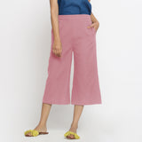 Front View of a Model wearing Pink Mid-Rise Cotton Flax Culottes
