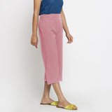 Right View of a Model wearing Pink Mid-Rise Cotton Flax Culottes