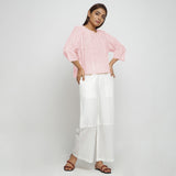 Front View of a Model wearing Pink Straight Top and Wide Legged Pant Set
