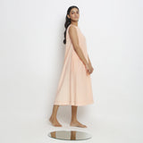 Right View of a Model wearing Pink Vegetable Dyed A-Line Paneled Dress