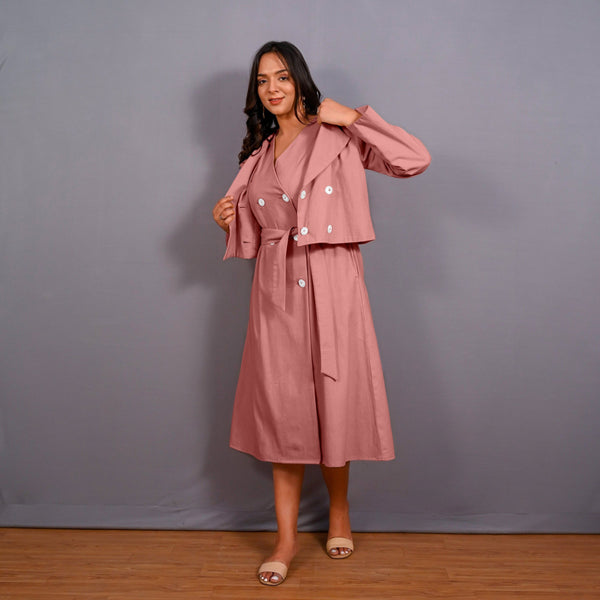 Pink Warm Cotton Flannel Double-Breasted Button-Down Shacket
