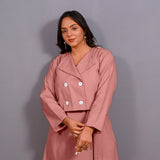 Pink Warm Cotton Flannel Double-Breasted Button-Down Shacket