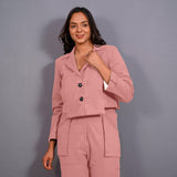 Pink Warm Cotton Flannel Single-Breasted Crop Blazer