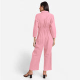 Back View of a Model wearing Pink Wide Legged Cotton Overall
