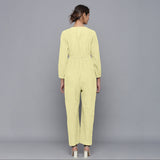 Back View of a Model wearing Pista Yellow Corduroy Comfy Jumpsuit