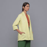 Right View of a Model wearing Pistachio Cotton Corduroy Shrug