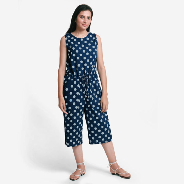 Front View of a Model wearing Polka Dot Straight Culotte Midi Jumpsuit