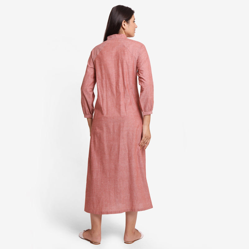 Back View of a Model wearing Peach A-Line Mangalgiri Cotton Dress