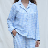 Front Detail of a Model wearing Powder Blue Handspun Cotton Full Sleeve Button-Down Shirt