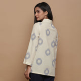 Back View of a Model wearing Blue Handwoven Cotton Tunic Top