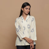 Front View of a Model wearing Blue Handwoven Cotton Tunic Top