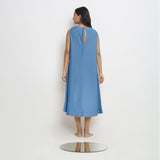Back View of a Model wearing Powder Blue Vegetable Dyed A-Line Paneled Dress