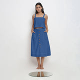 Front View of a Model wearing Powder Blue Vegetable Dyed Button-Down Skirt