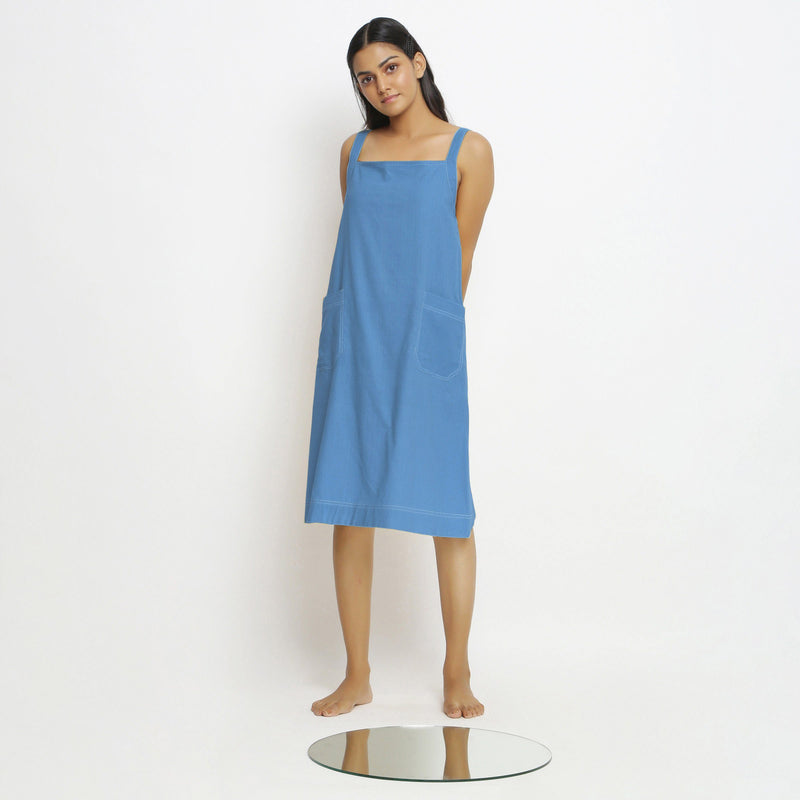 Front View of a Model wearing Powder Blue Vegetable Dyed Handspun Slip Dress