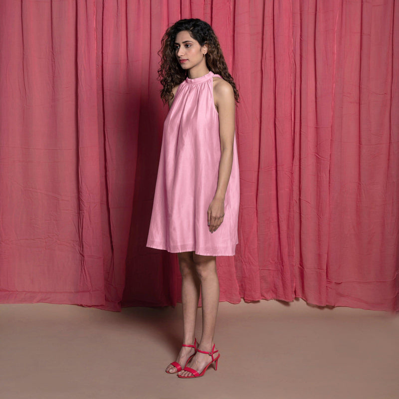 Powder Pink Cotton Chanderi Short Tent Dress