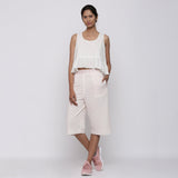 Front View of a Model wearing Powder Pink Mid Rise Straight Culottes