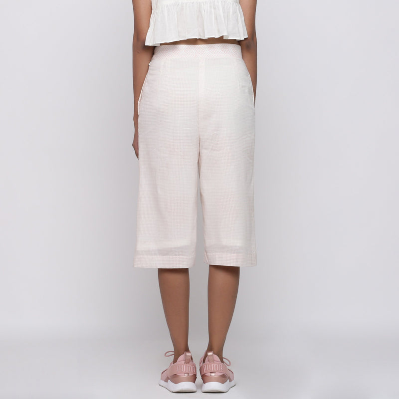 Back View of a Model wearing Powder Pink Mid Rise Straight Culottes