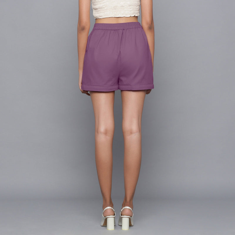 Back View of a Model wearing Purple Flannel Convertible Pant Shorts