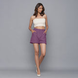 Front View of a Model wearing Purple Flannel Convertible Pant Shorts