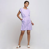 Front View of a Model wearing Purple Hand Tie Dyed Cotton Romper
