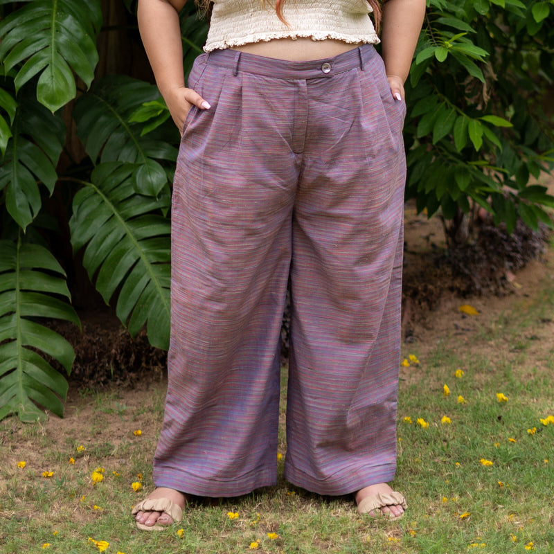 Purple Stripes 100% Cotton High-Rise Elasticated Baggy Pant